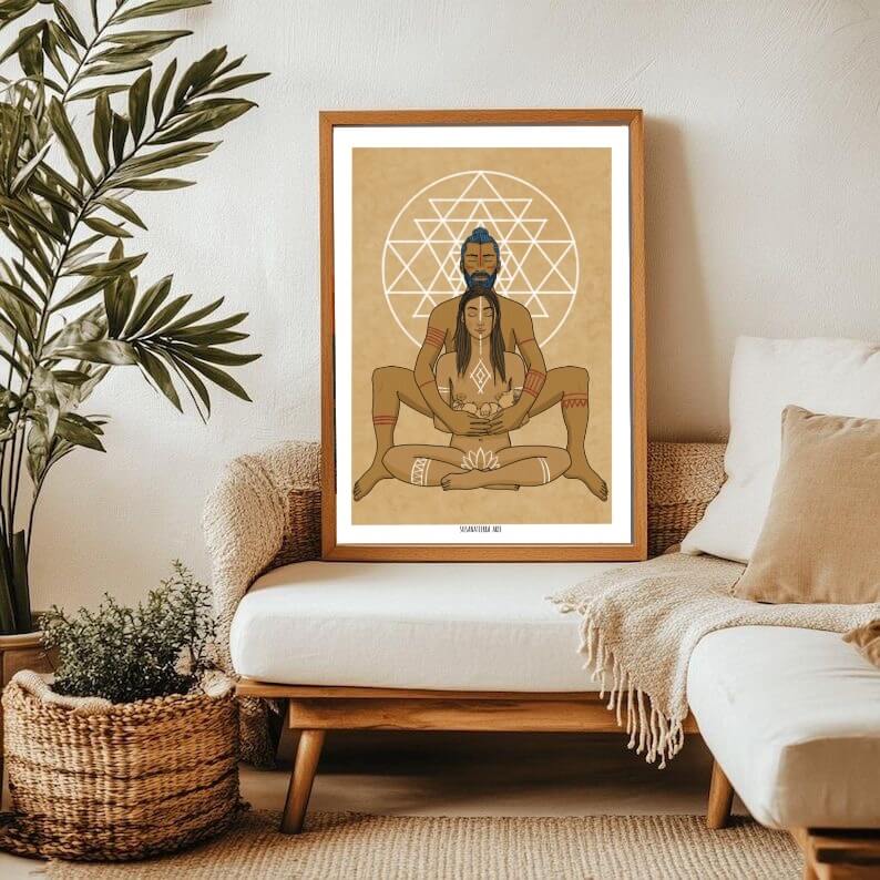 Ilustración Equilibrio y Conexión en la Familia | Pareja y Bebé en Armonía | Decoración Consciente para Hogares con Alma | SusanaTierra