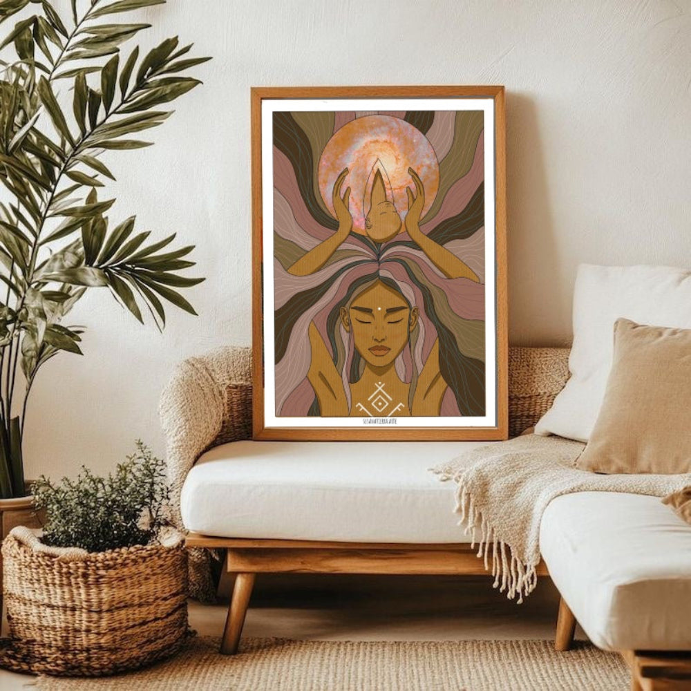 Ilustración Portales de vida | Cosmos | Ilustracion Alma de bebé habitando el cuerpo de mujer