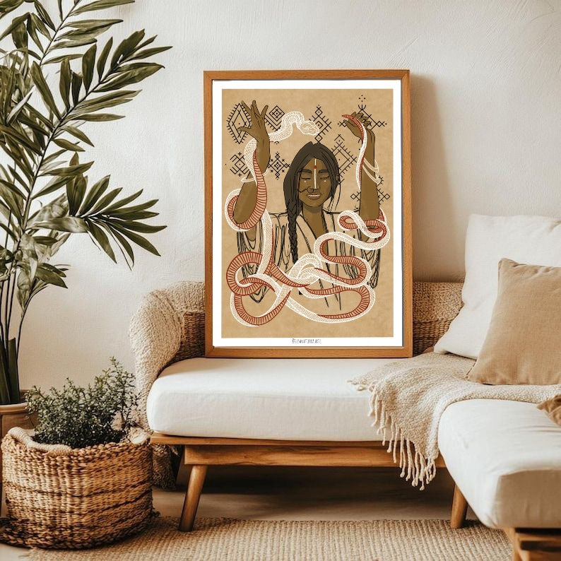 Ilustracion espiritual de mujer con serpiente