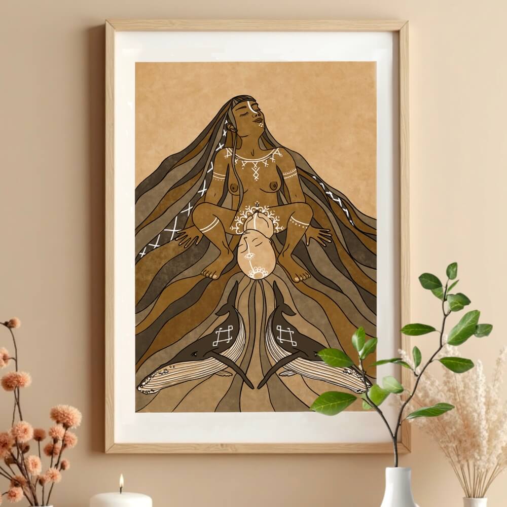 Ilustracion de mdre tierra pachamama, maternidad consciente