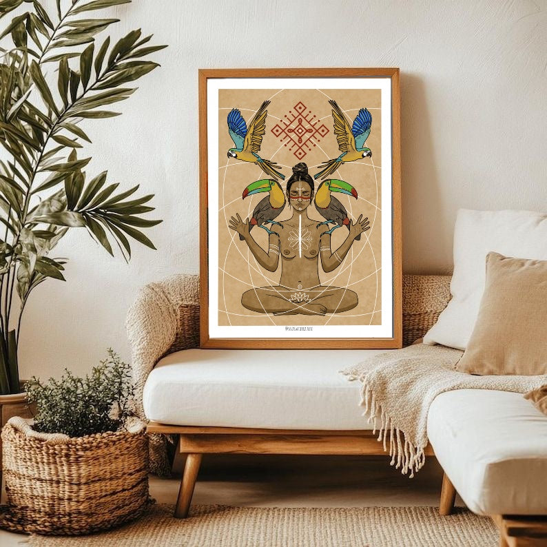 ilustracion de mujer con aves