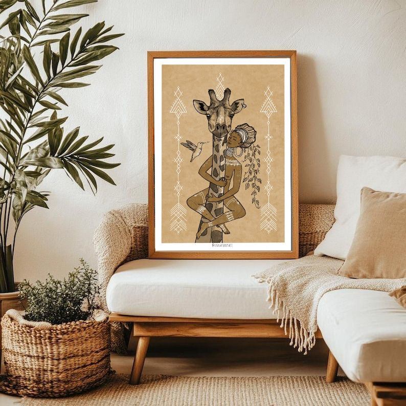 ilustracion de mujer y conexion con la naturaleza