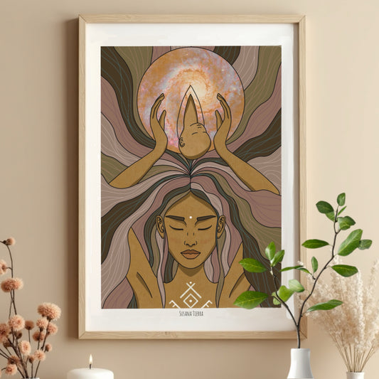 Ilustración Portales de vida | Cosmos | Ilustracion Alma de bebé habitando el cuerpo de mujer